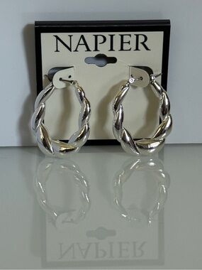 Napier Silver-Tone Polished Twisted Hoop Earrings NWT